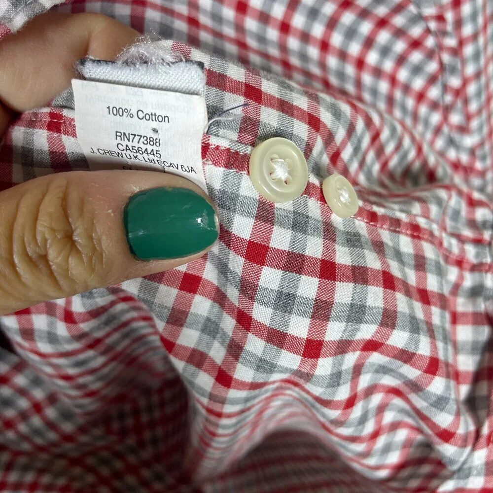 J Crew Men's LS Red Gray Plaid Button-Up Shirt XL 100% Cotton!